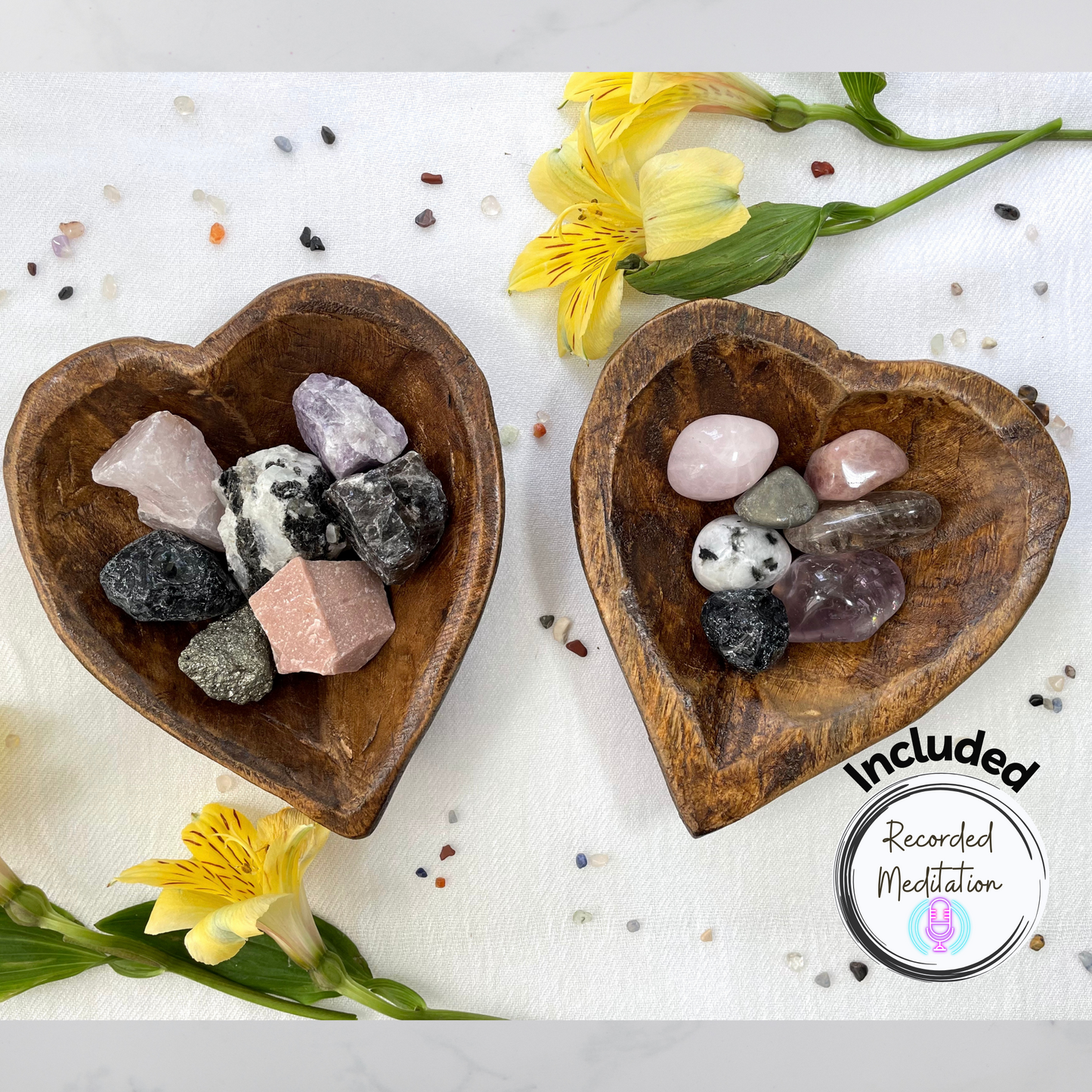 Overcoming Grief: Crystal Set with Wooden Bowl and Guided Meditation | Bereavement Gift | Sympathy Set | Crystals For Self Care