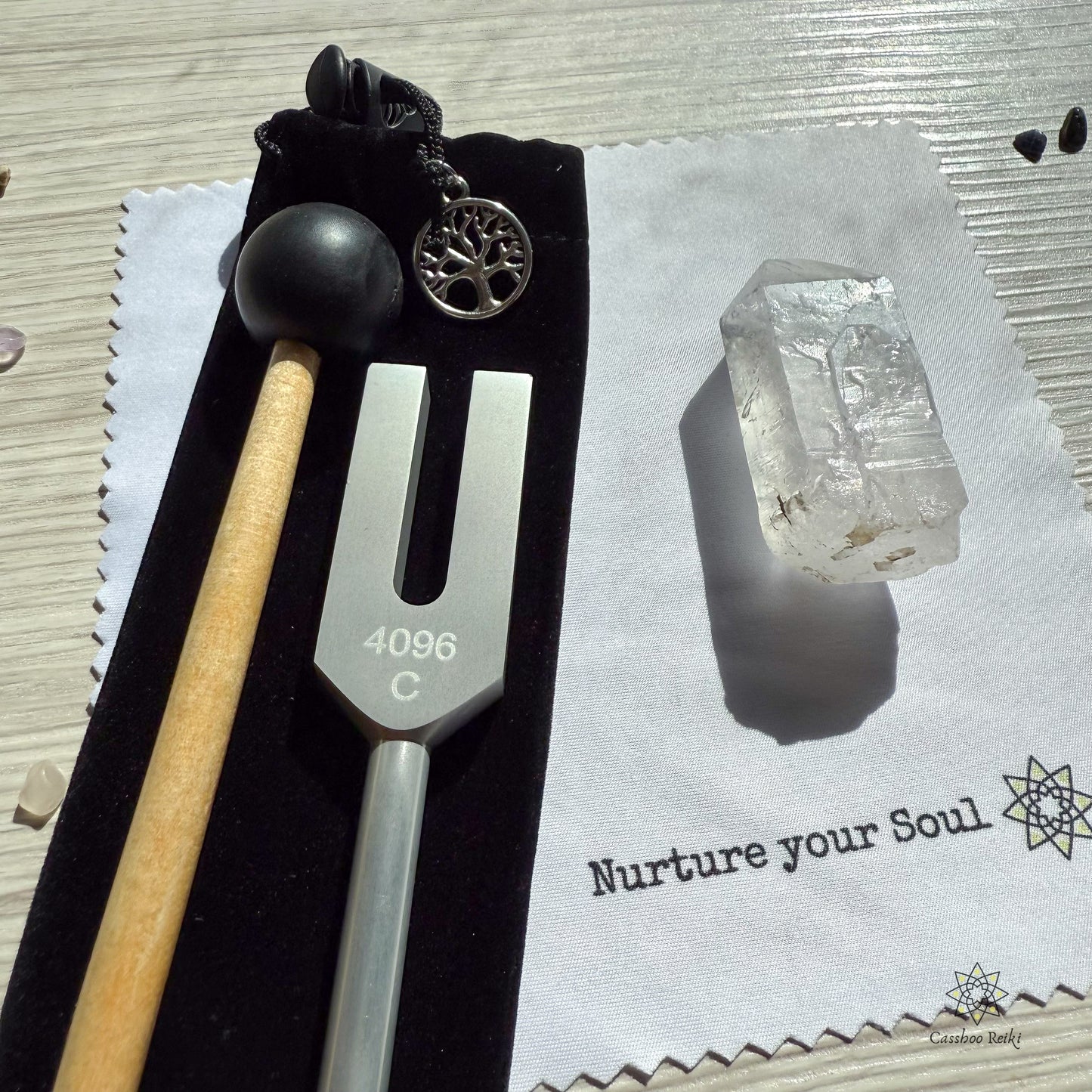 4096 Hz C Tuning Fork and Crystal Set | Crystal Activator | Energy Clearing | Sound Therapy
