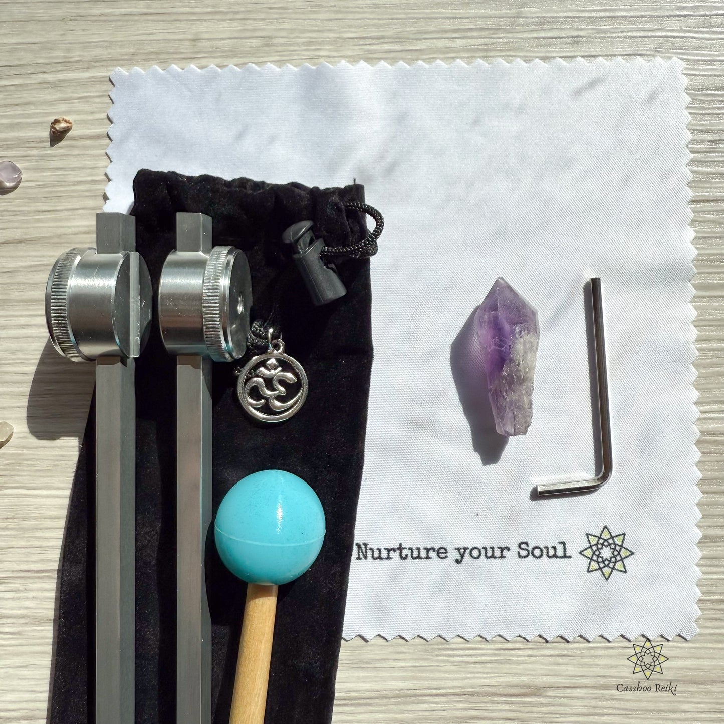 136.1 Hz OM Tuning Fork and Amethyst Crystal Set | OM Frequency | Sound Therapy for Grounding and Mental Peace