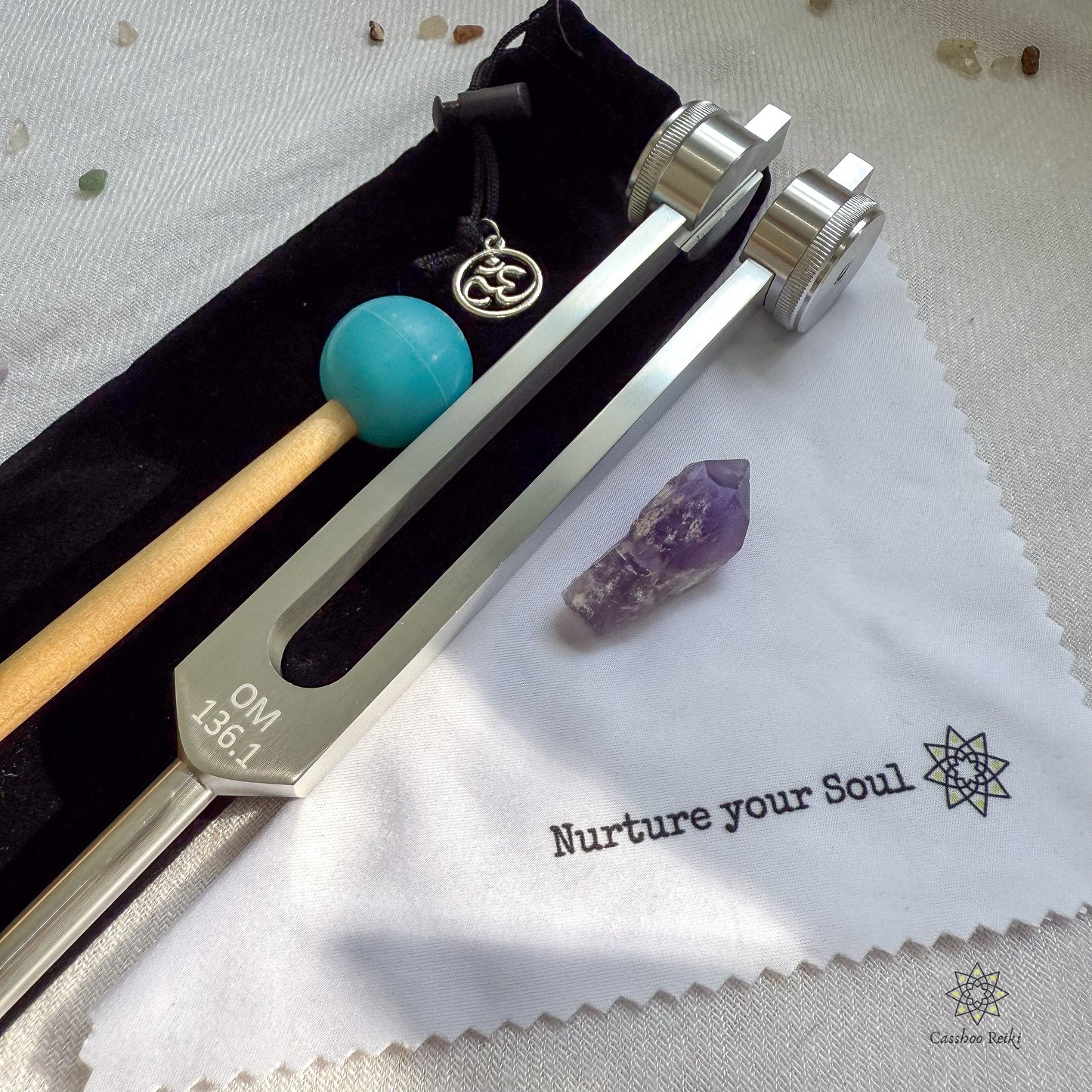 136.1 Hz OM Tuning Fork and Amethyst Crystal Set | OM Frequency | Sound Therapy for Grounding and Mental Peace