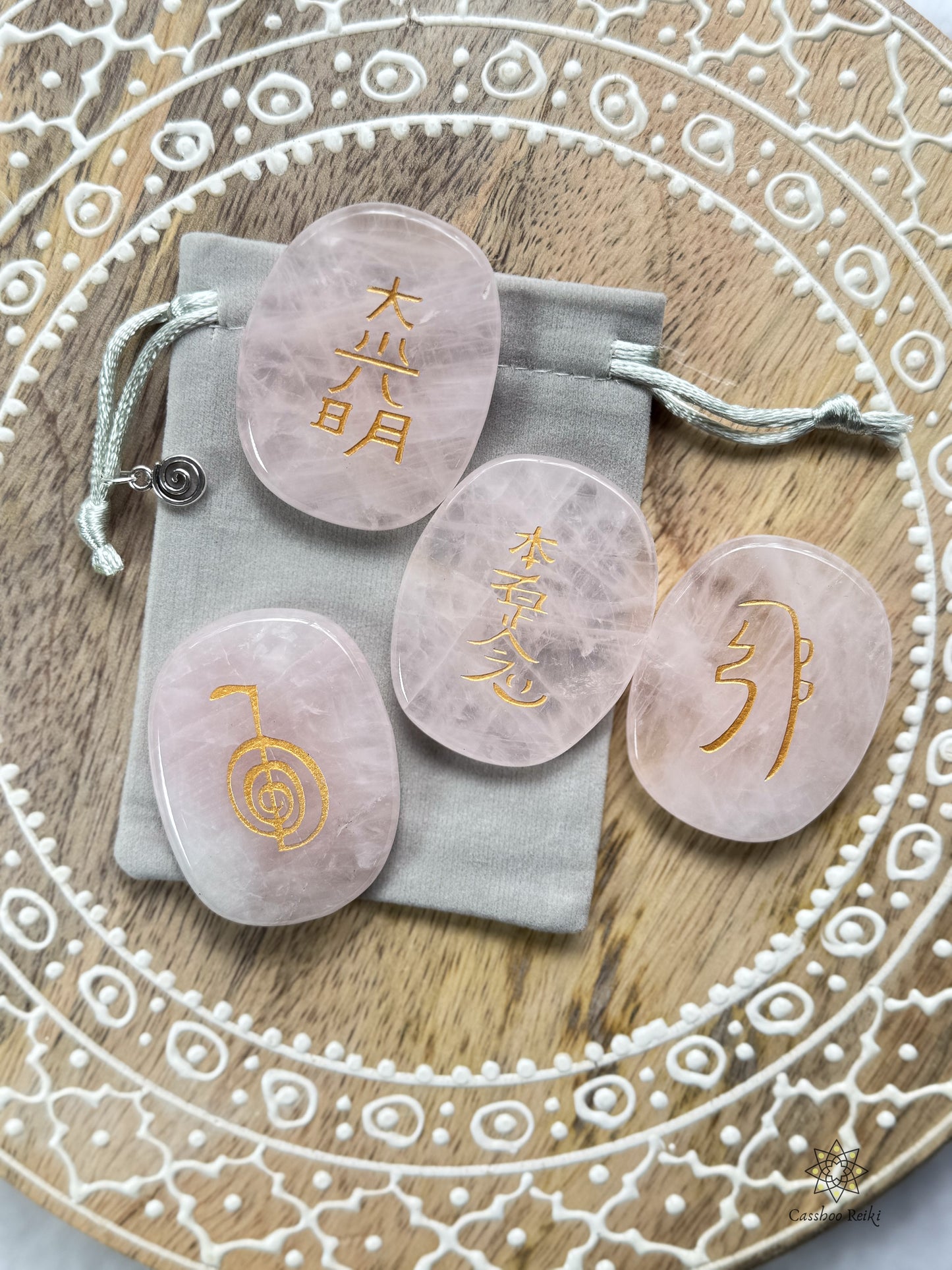 Reiki Symbols in Rose Quartz. Reiki Infused