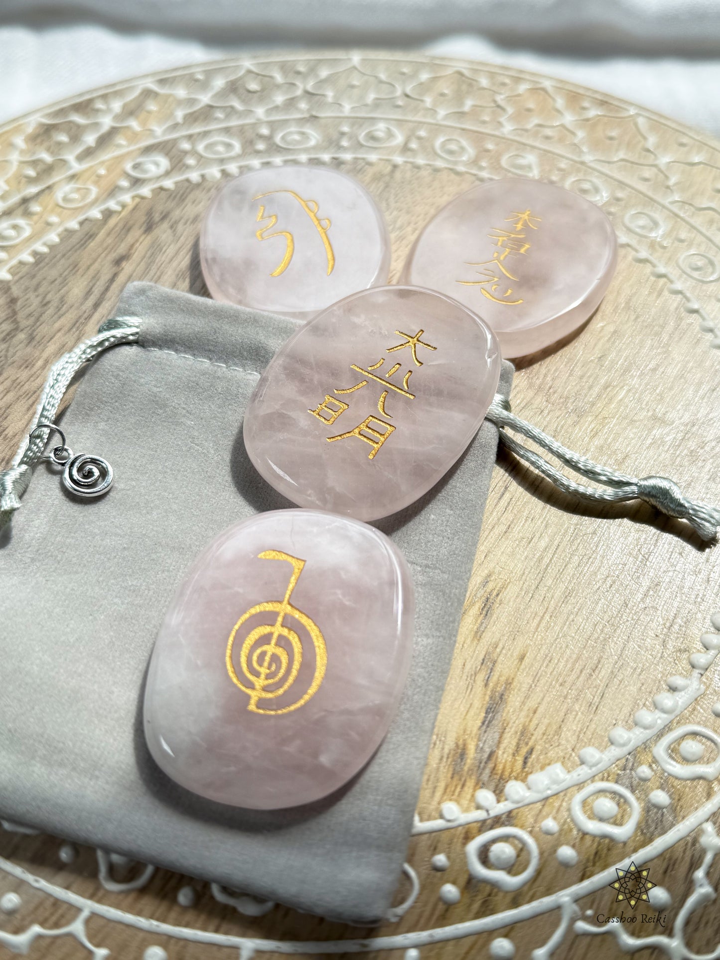 Reiki Symbols in Rose Quartz. Reiki Infused