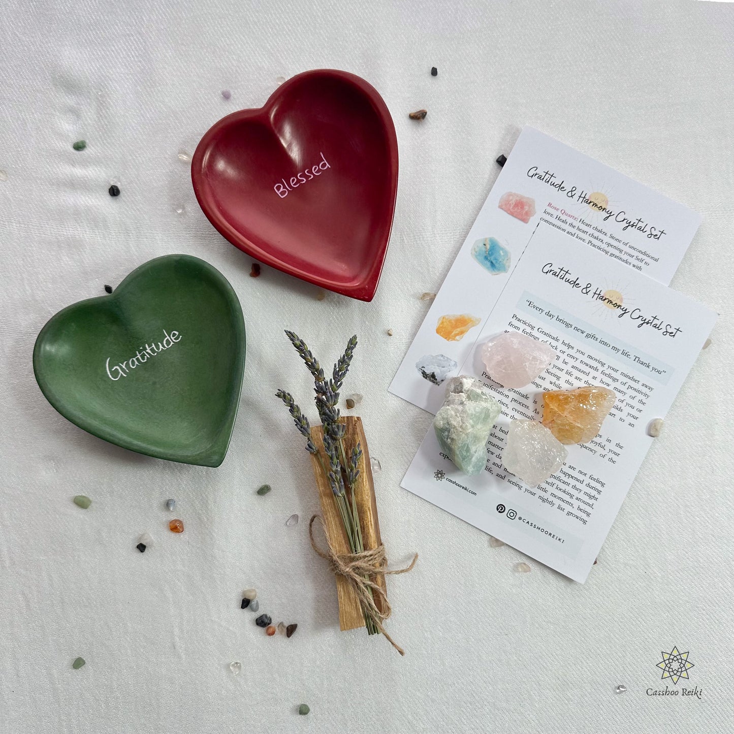 Crystal Set for Gratitude and Harmony with Dish and Smudge Bundle | Crystals for Thanksgiving | Holiday Crystal Gift