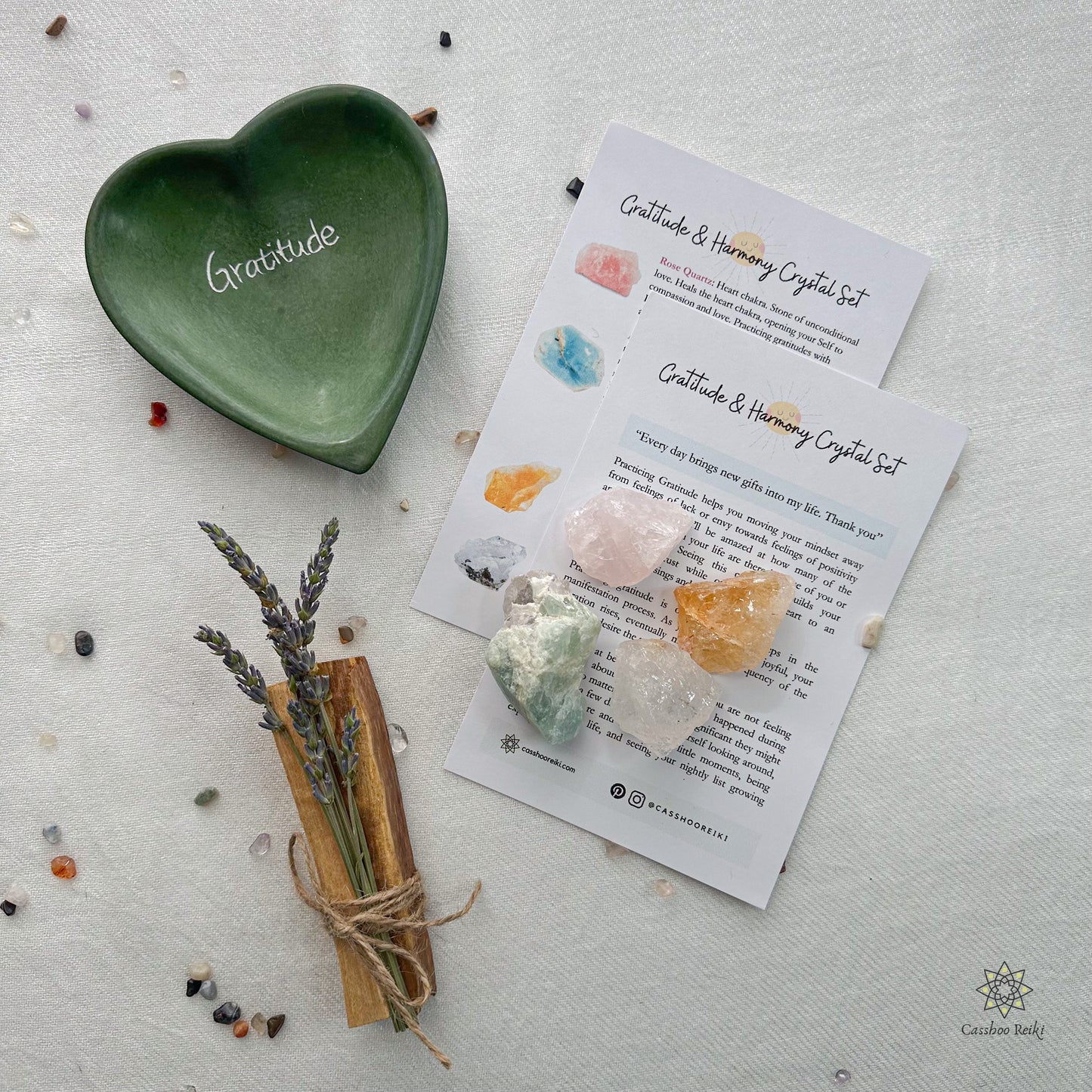 Crystal Set for Gratitude and Harmony with Dish and Smudge Bundle | Crystals for Thanksgiving | Holiday Crystal Gift