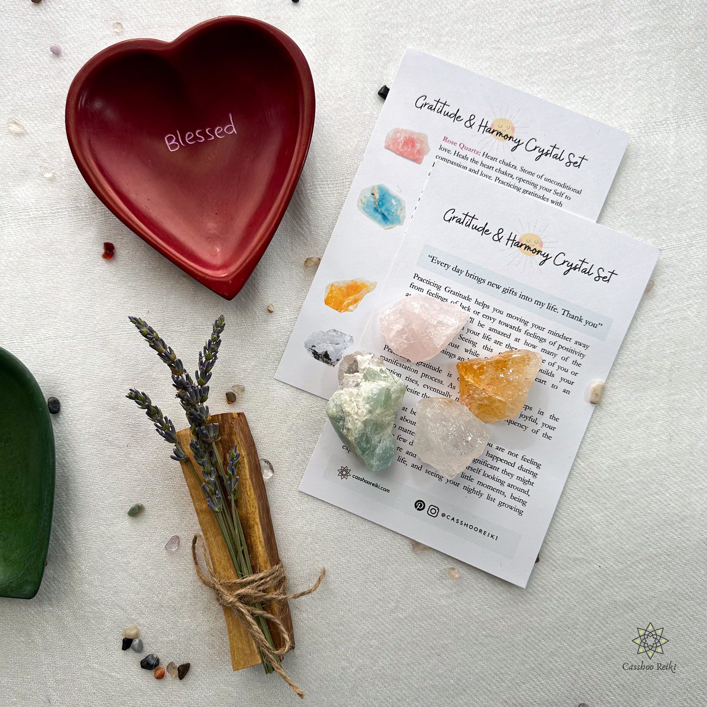 Crystal Set for Gratitude and Harmony with Dish and Smudge Bundle | Crystals for Thanksgiving | Holiday Crystal Gift