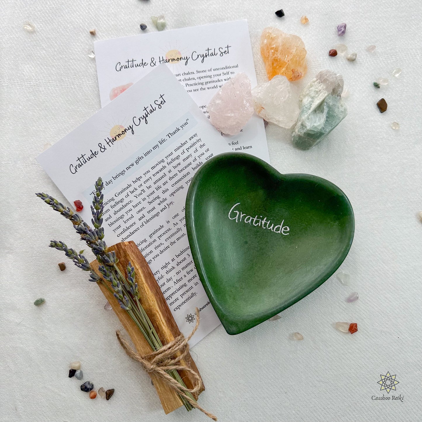 Crystal Set for Gratitude and Harmony with Dish and Smudge Bundle | Crystals for Thanksgiving | Holiday Crystal Gift