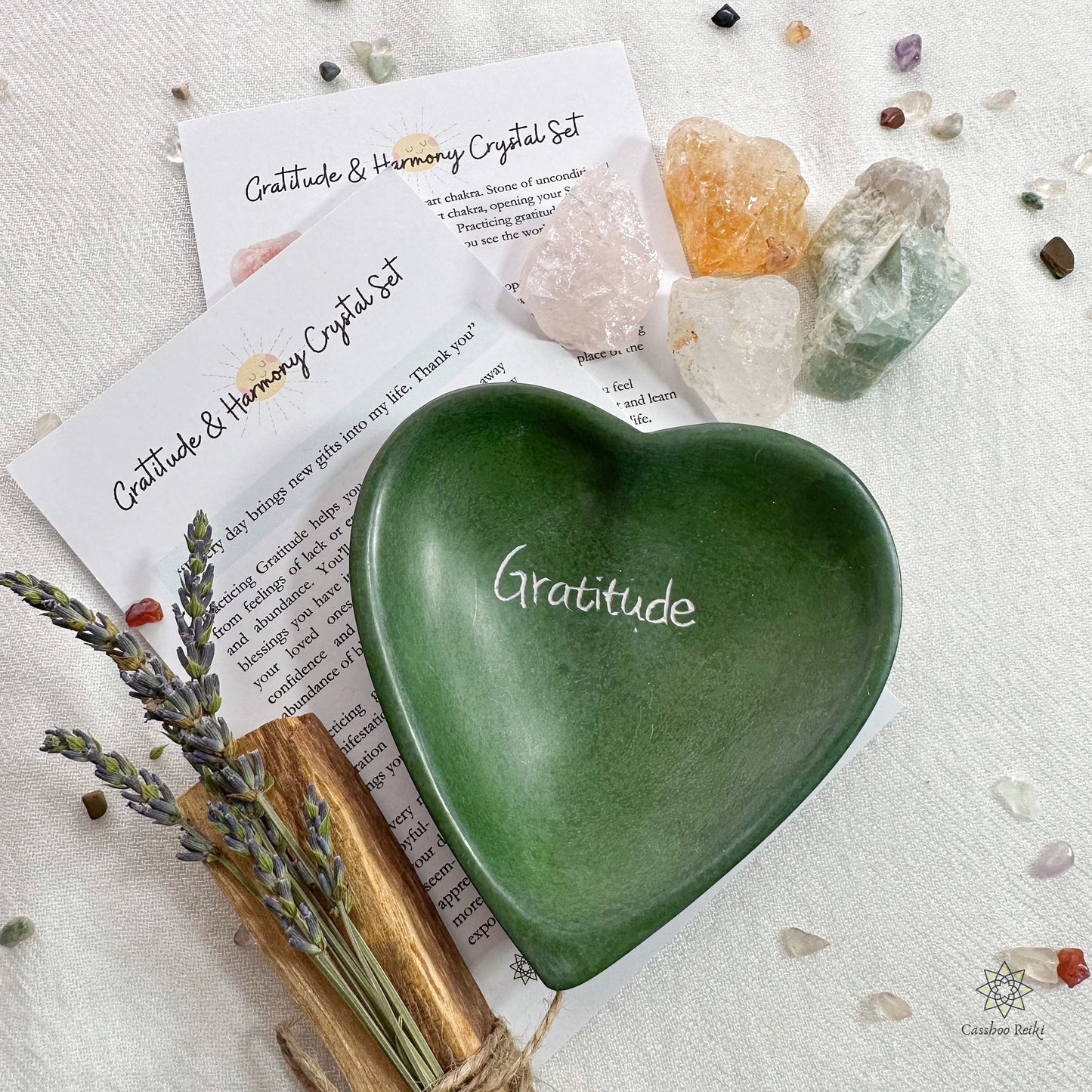 Crystal Set for Gratitude and Harmony with Dish and Smudge Bundle | Crystals for Thanksgiving | Holiday Crystal Gift