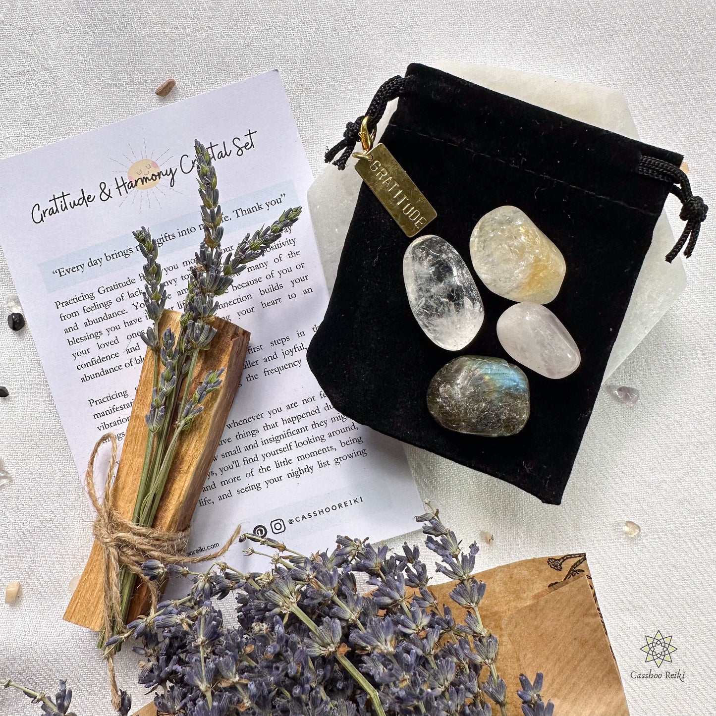 Crystal Set for Gratitude and Harmony with Dish and Smudge Bundle | Crystals for Thanksgiving | Holiday Crystal Gift
