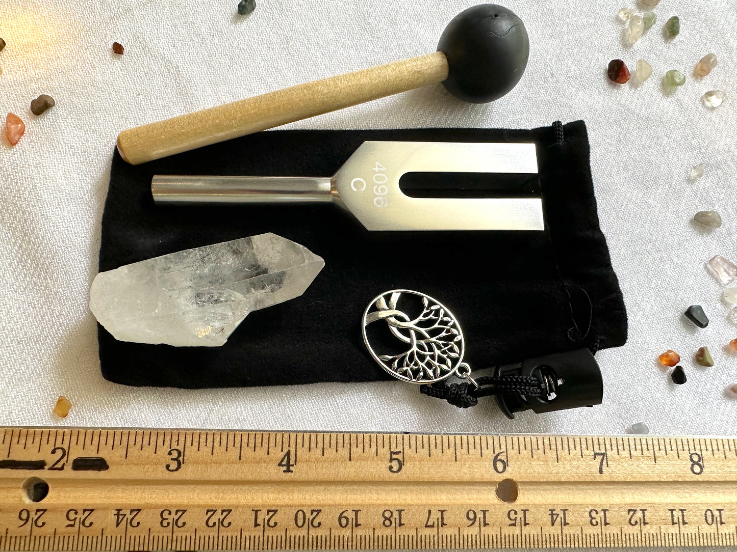4096 Hz C Tuning Fork and Crystal Set | Crystal Activator | Energy Clearing | Sound Therapy
