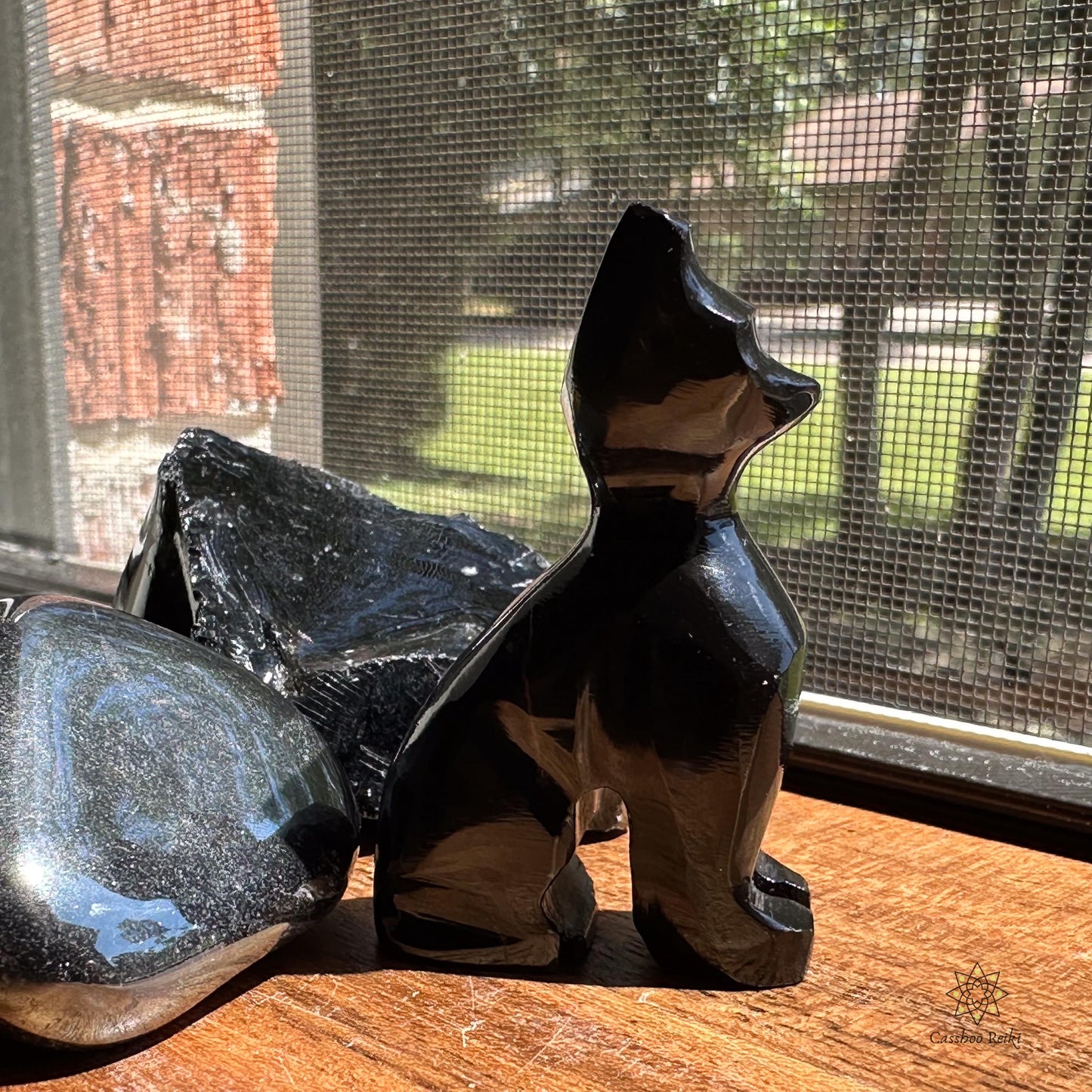 Triple Protection Set: Black Obsidian Cat and Gemstone Bracelet | Cat totem | Cat lover gift