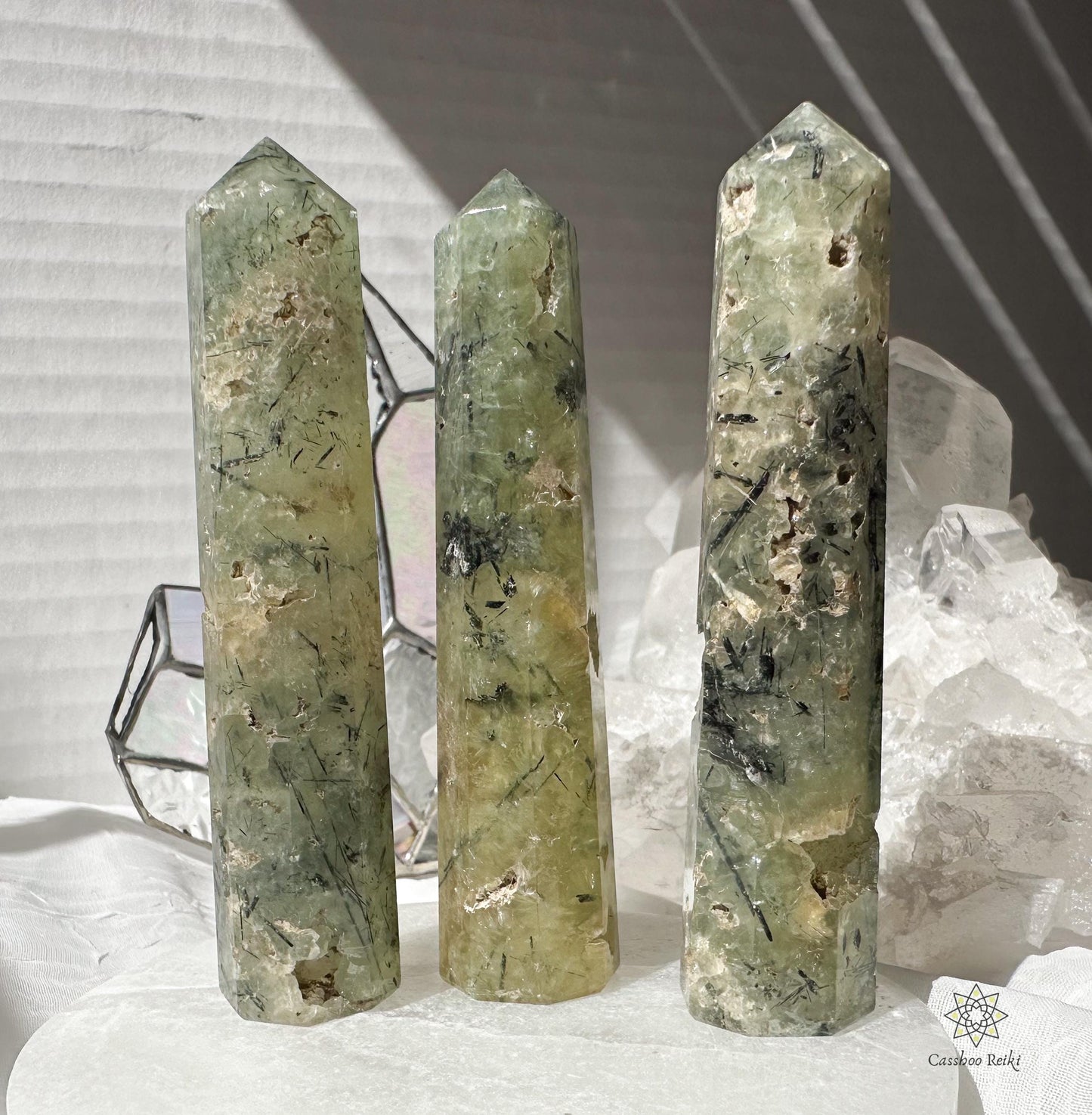 Prehnite 4 inch Tower | Crystal for Times of Change and Transformation | Crystal for mediumship and Tarot Readers