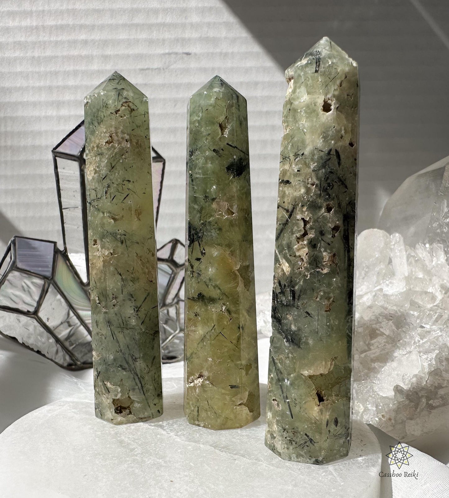 Prehnite 4 inch Tower | Crystal for Times of Change and Transformation | Crystal for mediumship and Tarot Readers