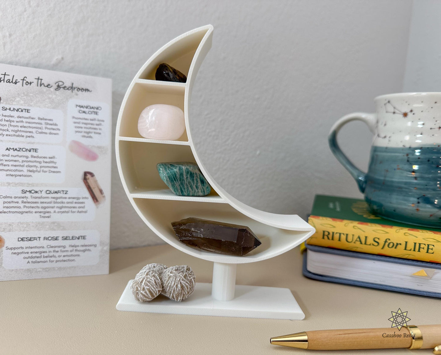 Crystals for Bedside Table | Crescent Moon Shelf and Crystal Set | Crystals for the Bedroom