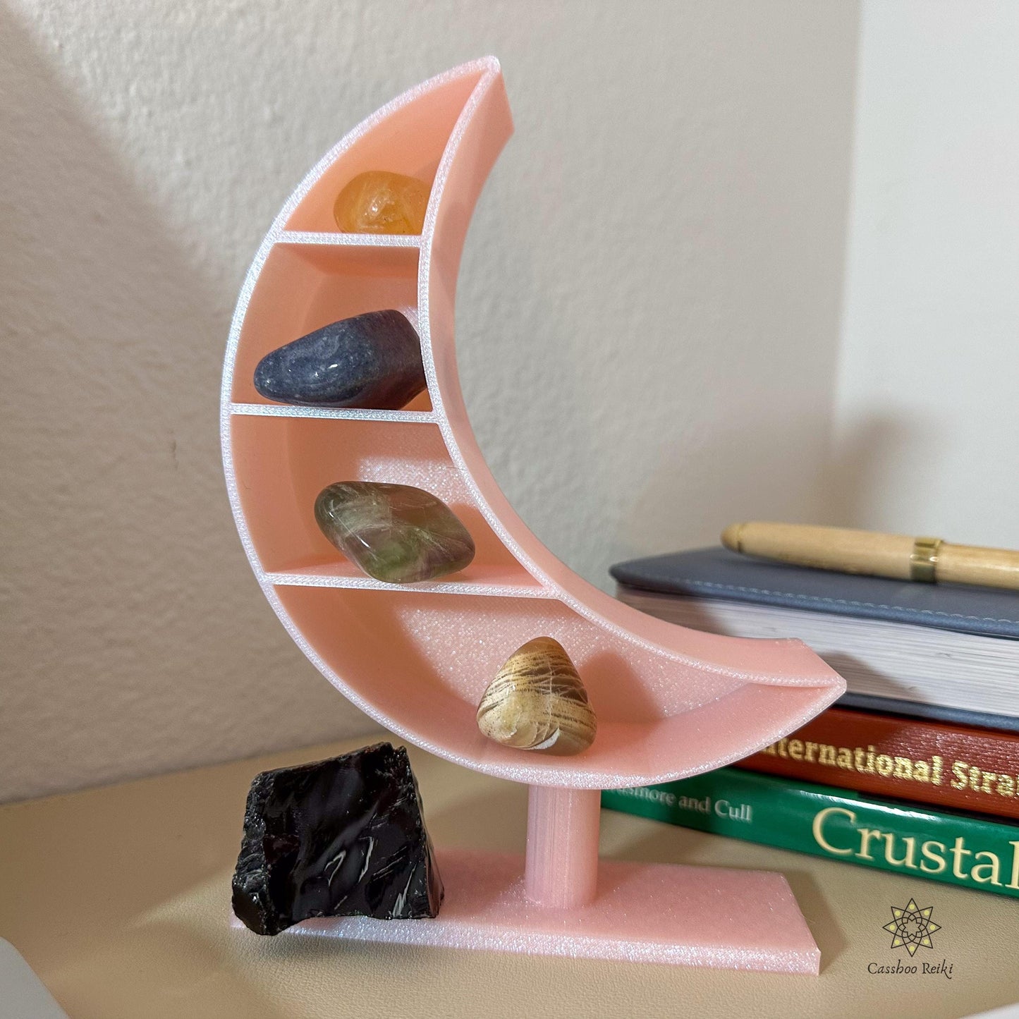 Crystals for Work Desk | Crescent Moon Shelf and Crystal Set | Crystals for Work Office, Cubicle