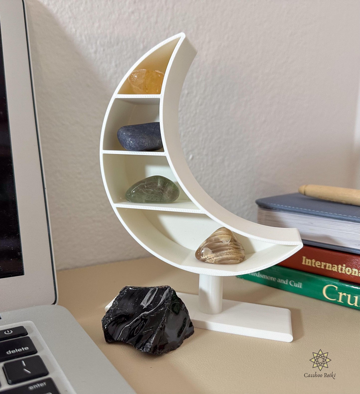 Crystals for Work Desk | Crescent Moon Shelf and Crystal Set | Crystals for Work Office, Cubicle
