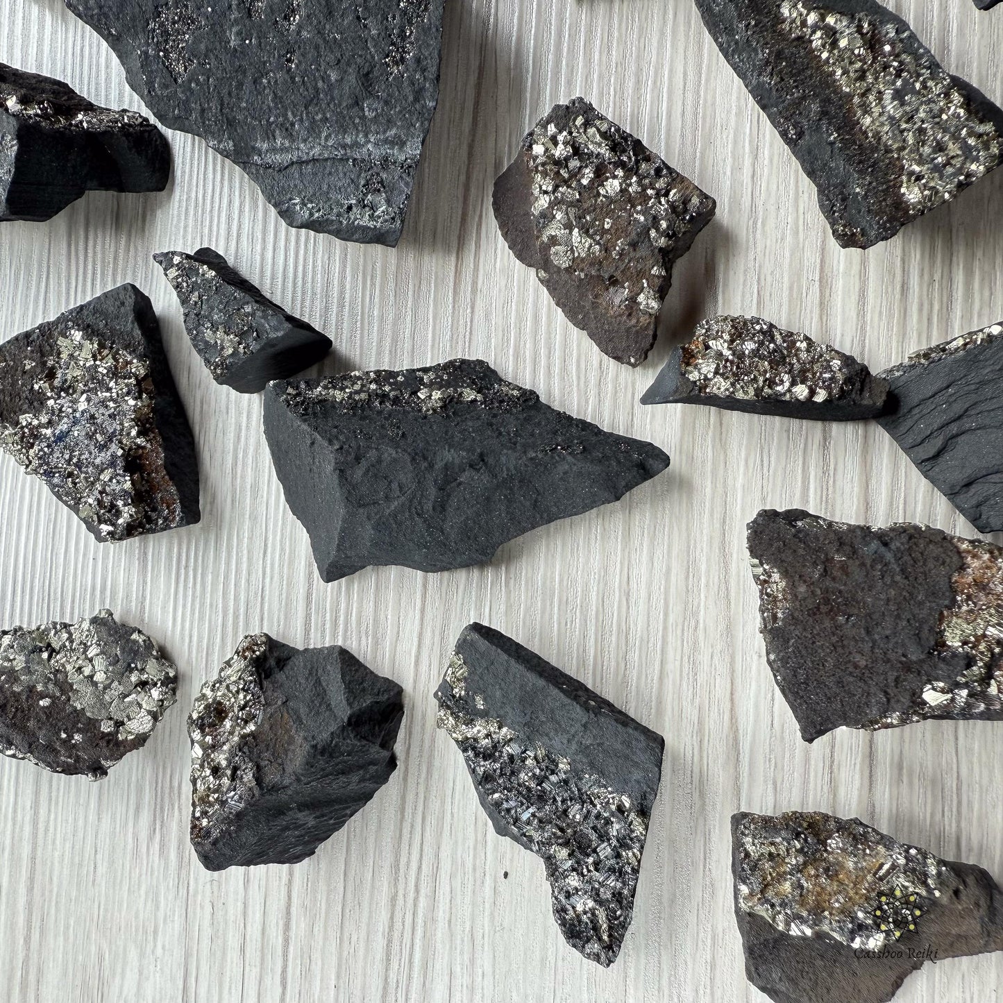 Rough Shungite with Pyrite. Crystal for Purification, Protection, and Prosperity