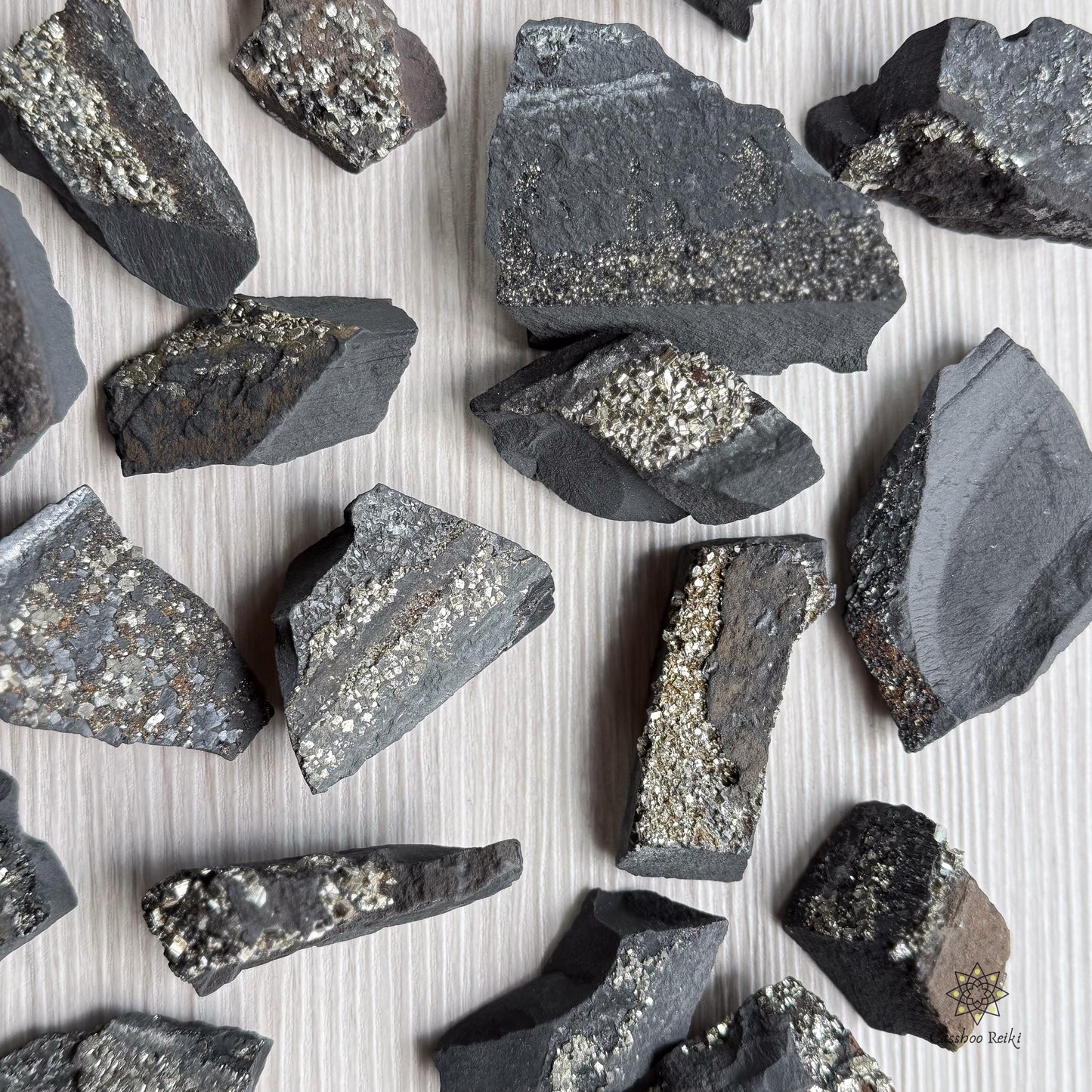 Rough Shungite with Pyrite. Crystal for Purification, Protection, and Prosperity