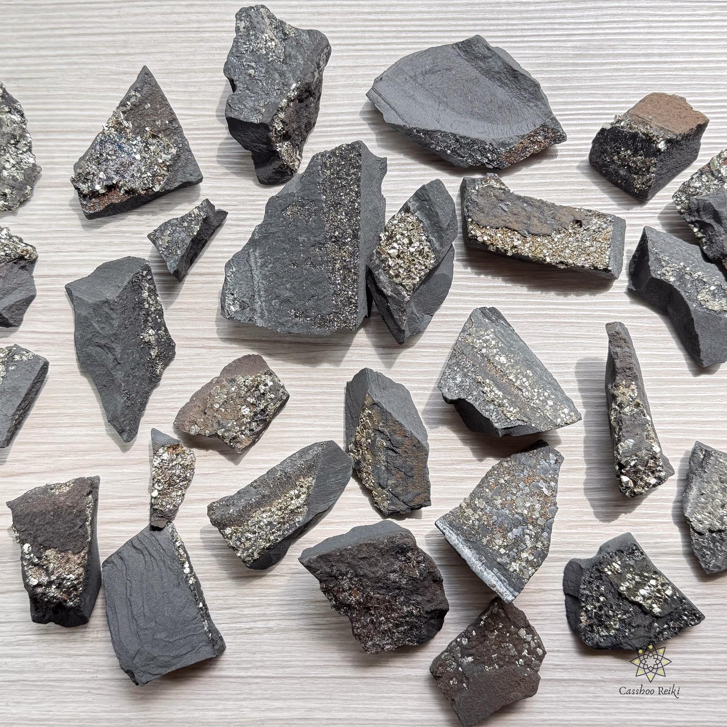 Rough Shungite with Pyrite. Crystal for Purification, Protection, and Prosperity