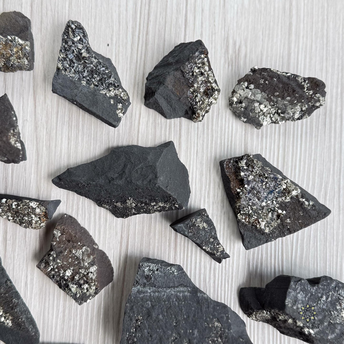 Rough Shungite with Pyrite. Crystal for Purification, Protection, and Prosperity