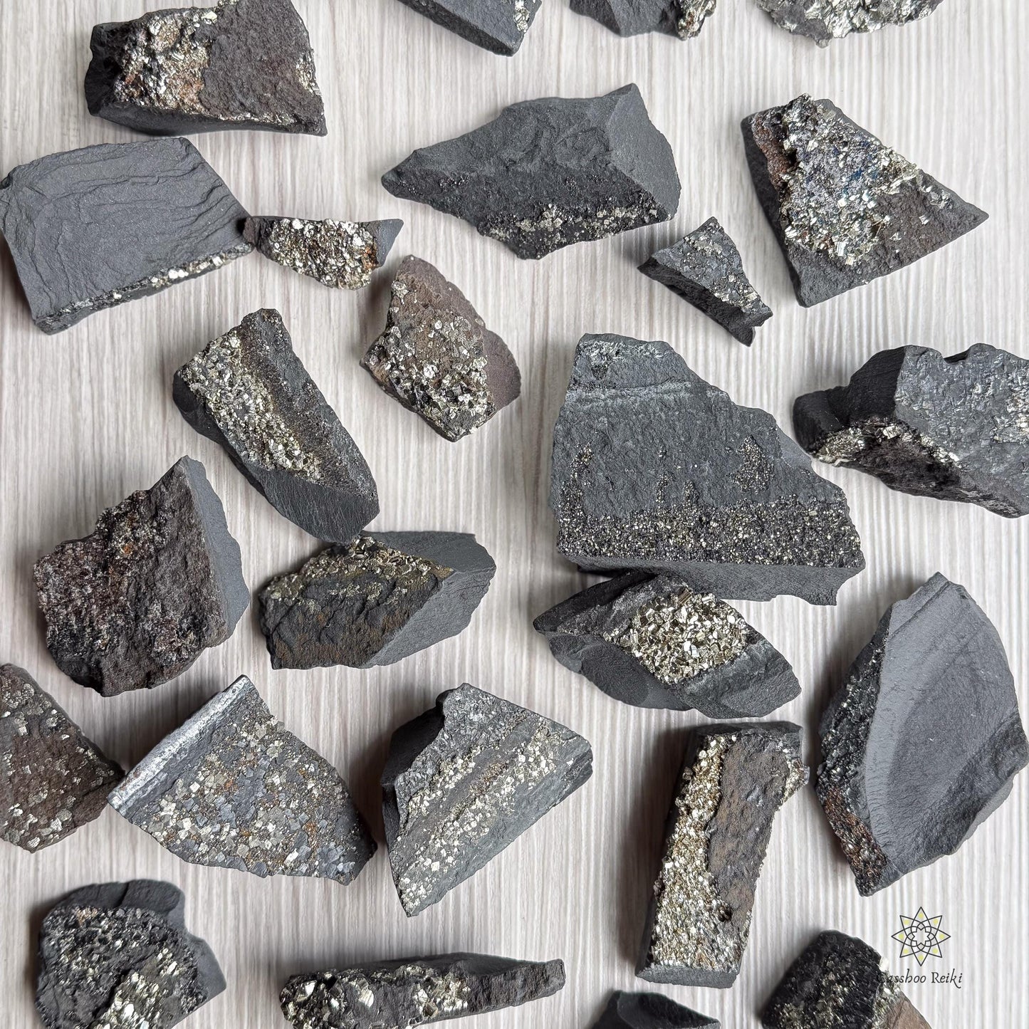 Rough Shungite with Pyrite. Crystal for Purification, Protection, and Prosperity