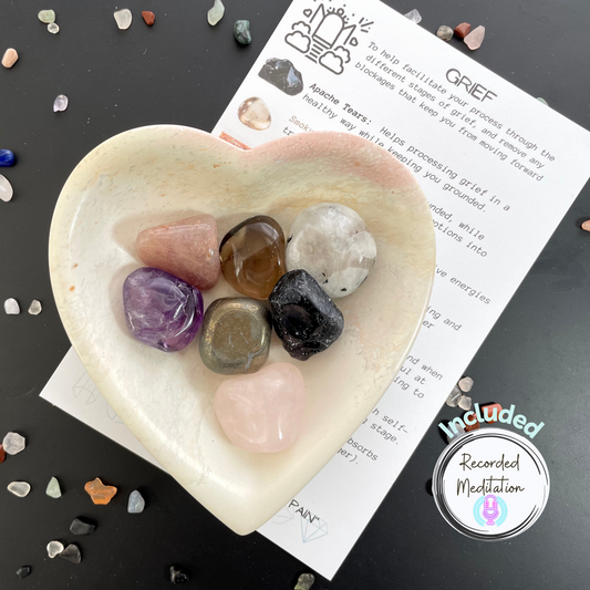 Overcoming Grief: Crystals, Dish and Guided Meditation | Bereavement Gift | Sympathy Set | Crystals For Self Care