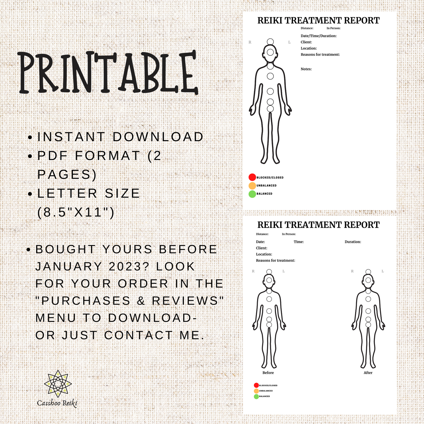 Reiki Session Template. PDF Digital Download