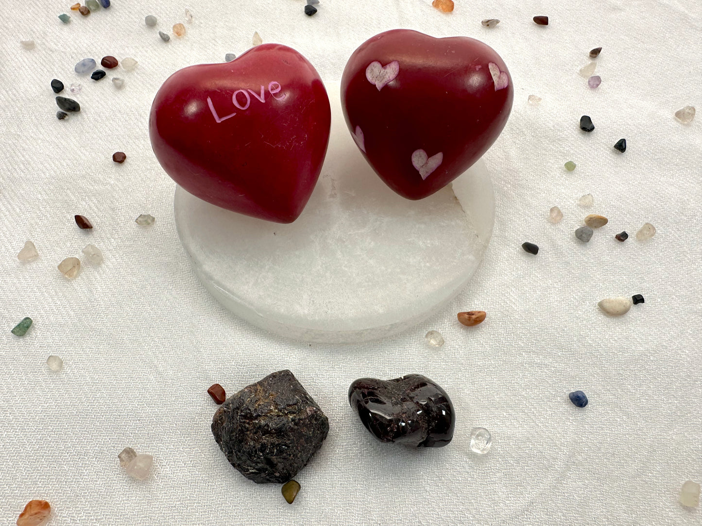LOVE CELEBRATIONS: Romance, Romantic Love 2-piece set: Garnet and Soapstone Heart