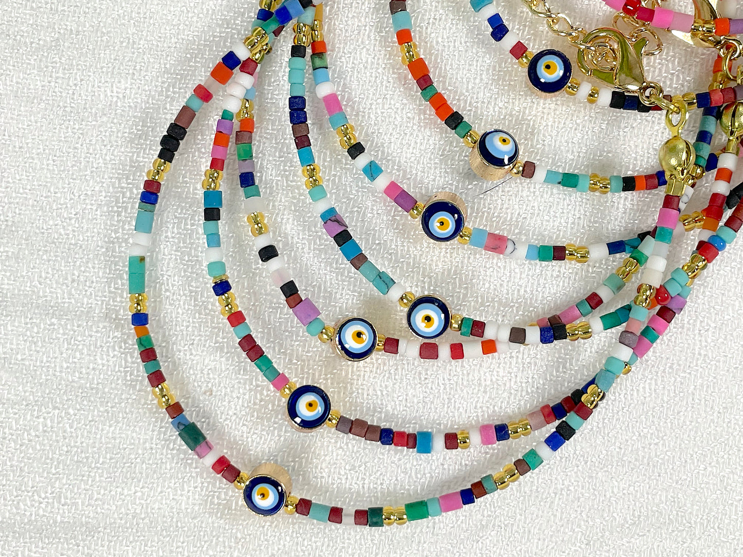 Evil Eye Bracelet, Seed Beads, Miyuki color