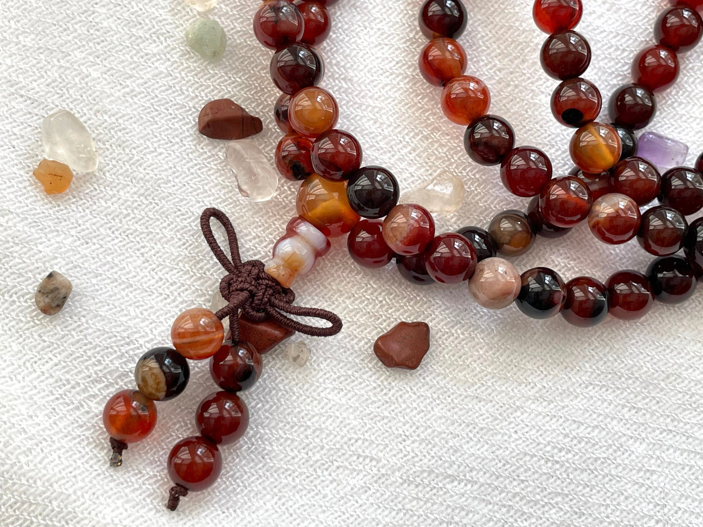 Carnelian 108 Prayer Bead Collar & Wrist Mala. Elastic