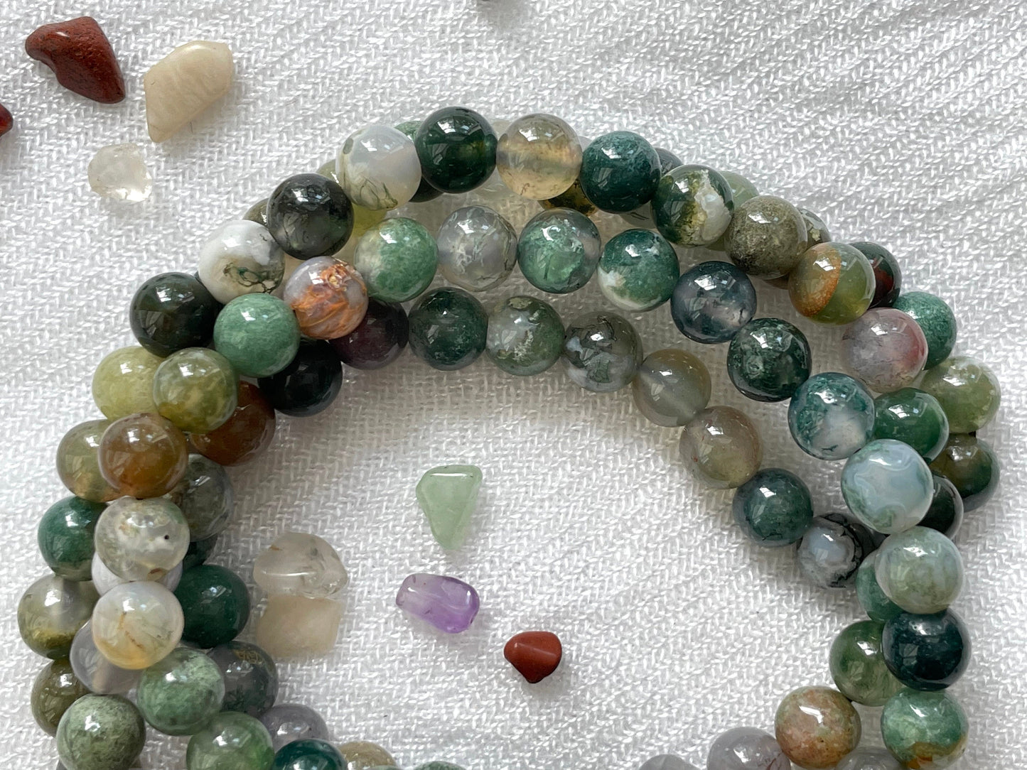 Indian Agate 108 Prayer Beads Necklace and Wrist Mala. Elastic