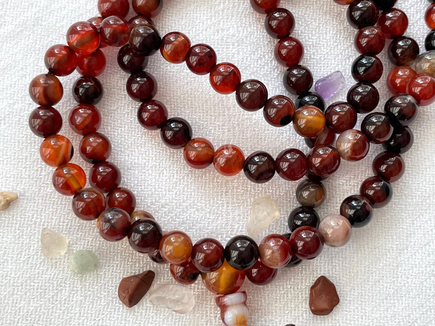 Carnelian 108 Prayer Bead Collar & Wrist Mala. Elastic
