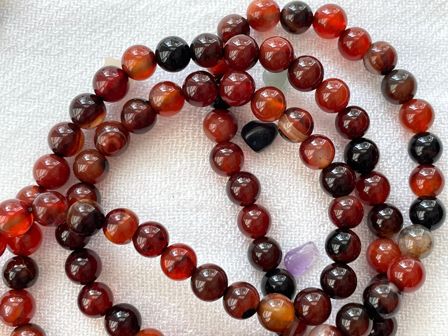 Carnelian 108 Prayer Bead Collar & Wrist Mala. Elastic