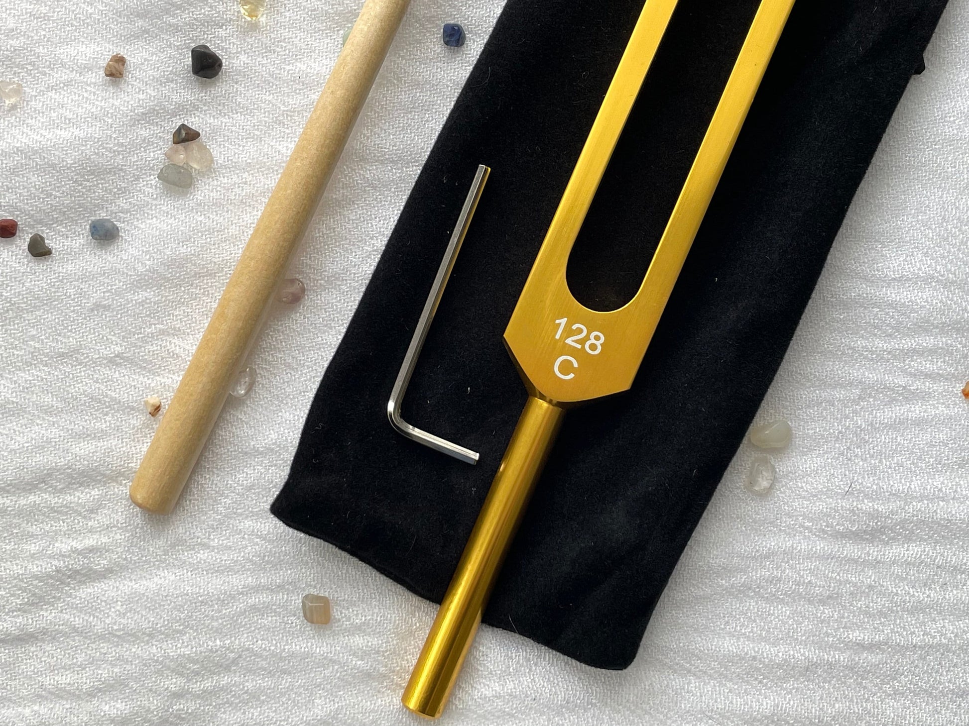 Weighted 128 Hz C note Aluminum tuning fork with mallet, weight tool and string bag