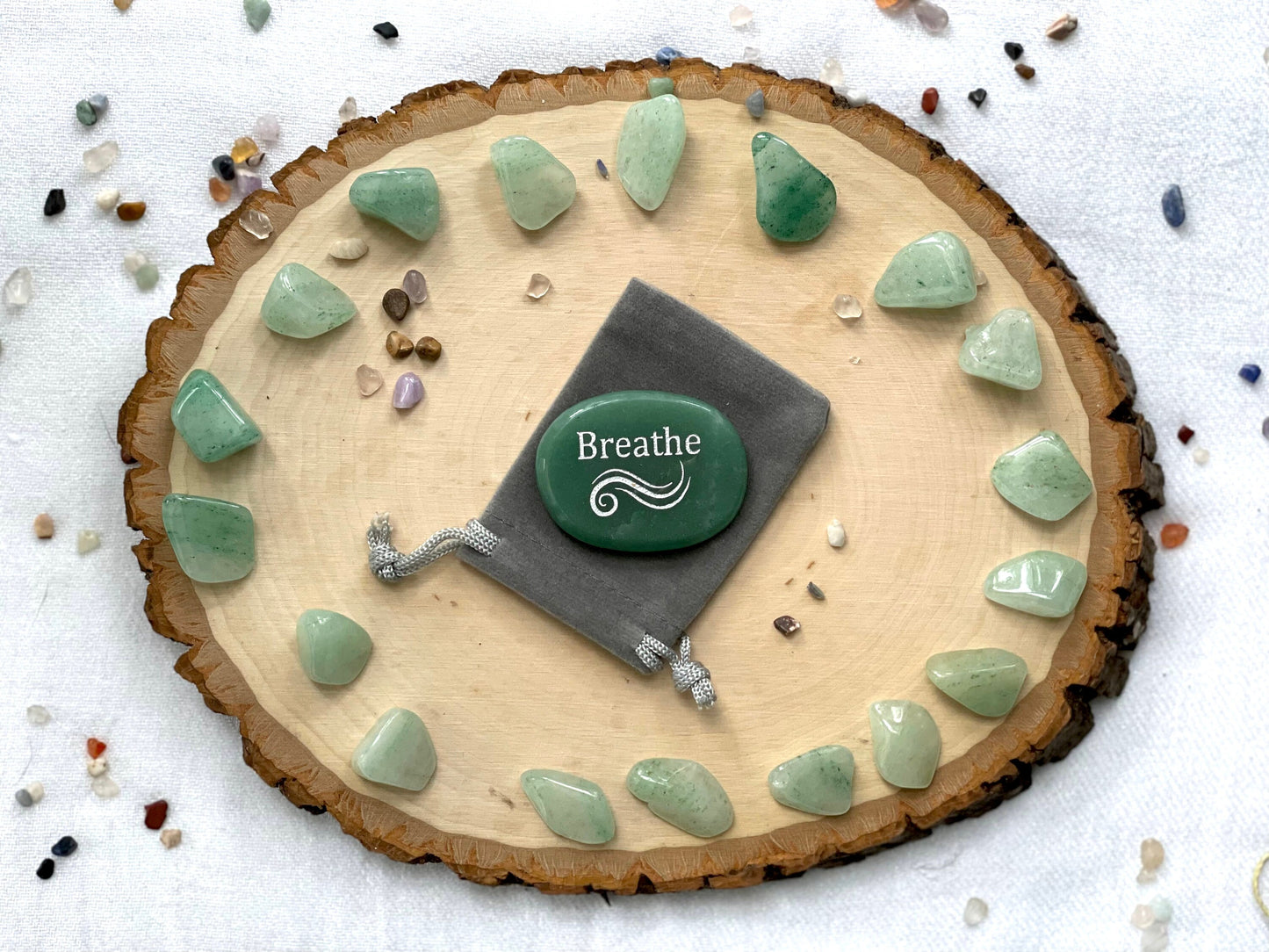 Engraved Palm Stone. Breathe in Green Aventurine