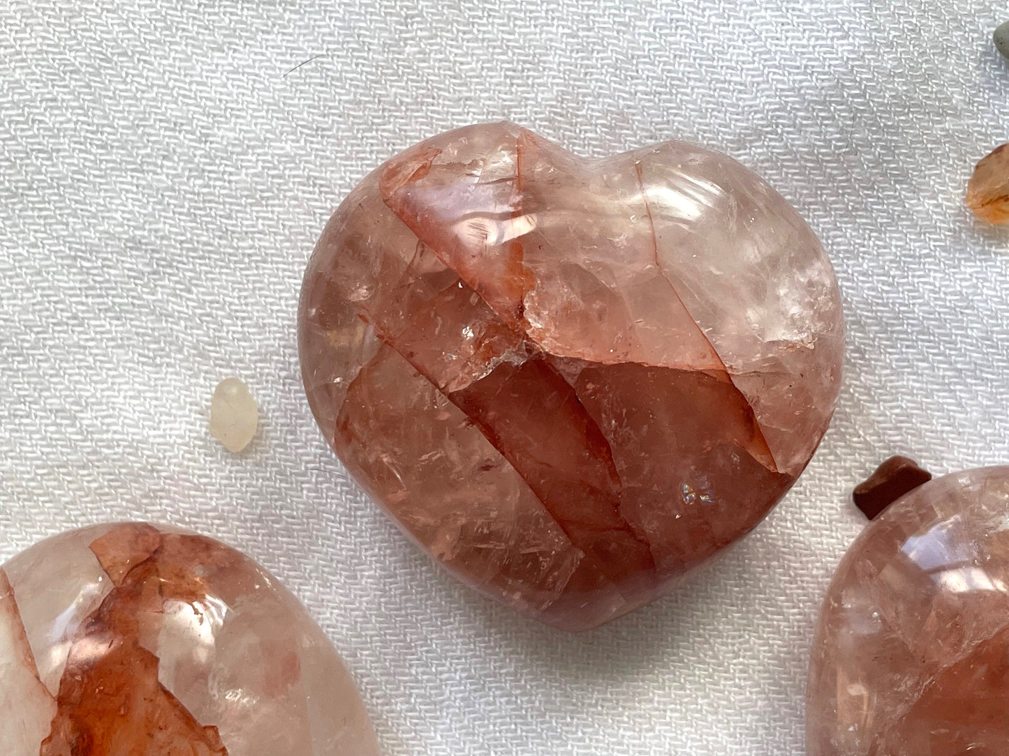Natural Hematoid Quartz Heart and crystals points for grid | Fire Quartz Palm Stone | Crystal Carved Palm Stone