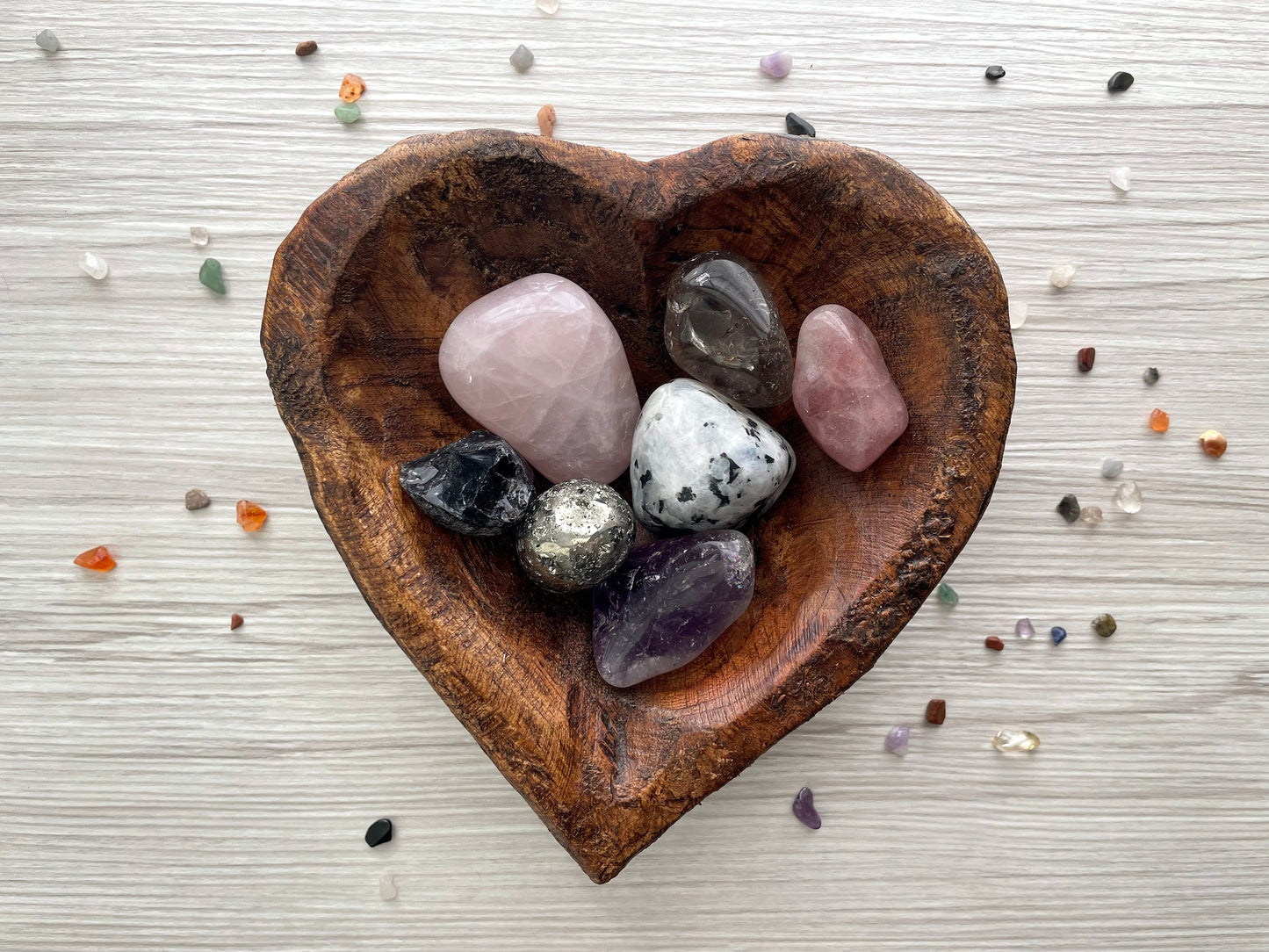 Overcoming Grief: Crystal Set with Wooden Bowl and Guided Meditation | Bereavement Gift | Sympathy Set | Crystals For Self Care