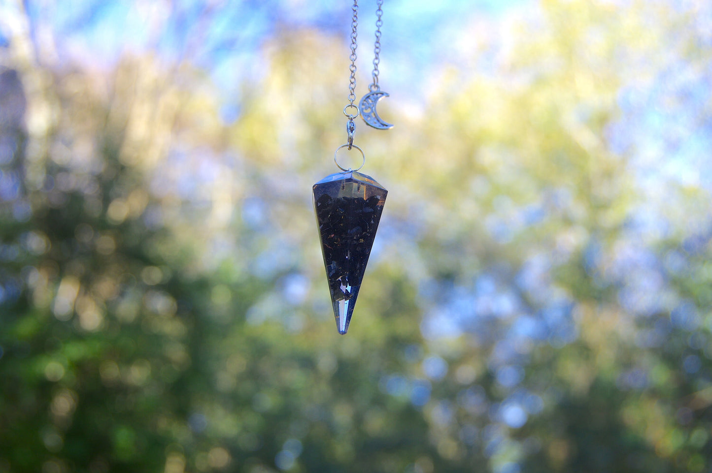 Full Moon/New Moon Orgone Pendulums. Sold by set or separate. Mini wooden bowl included