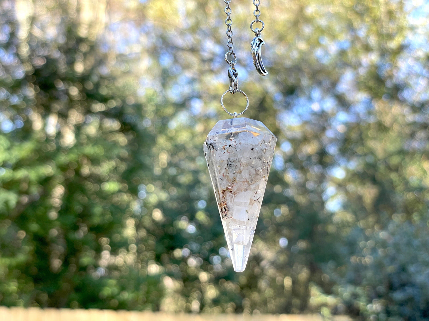 Full Moon/New Moon Orgone Pendulums. Sold by set or separate. Mini wooden bowl included