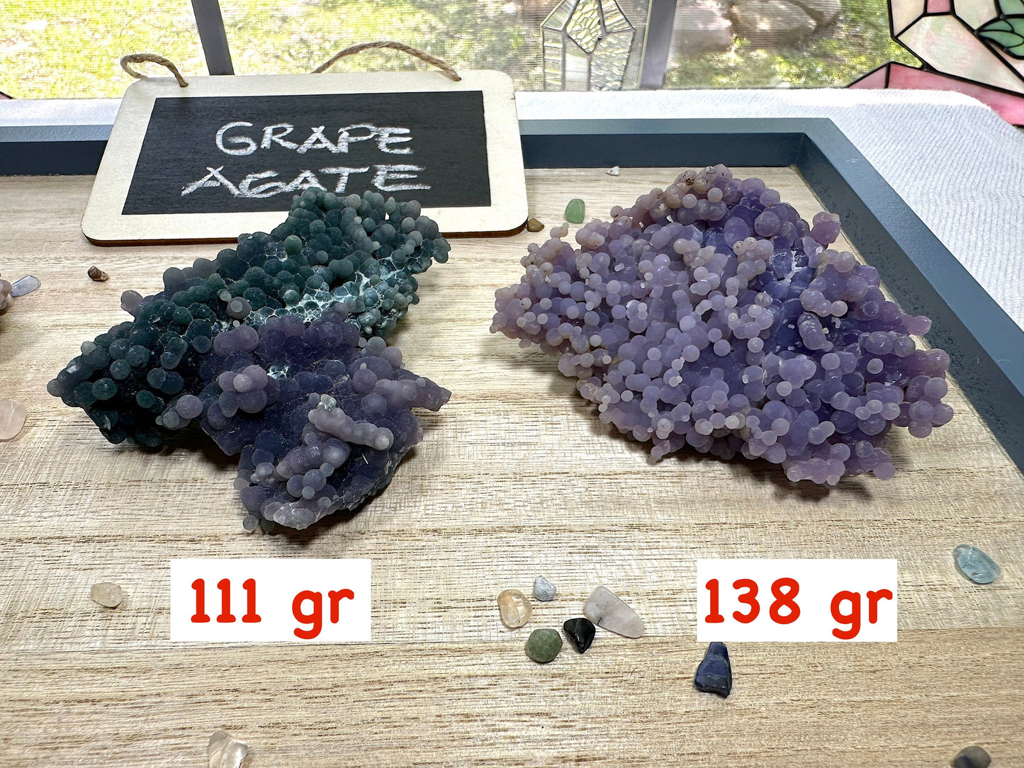 Grape Agate clusters. Infused in Reiki