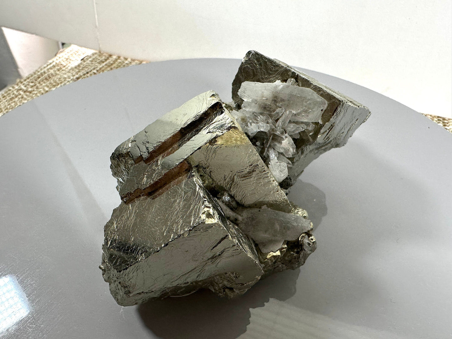 Cubic Pyrite and Clear Quartz Cluster 1.48 lb . Collector item