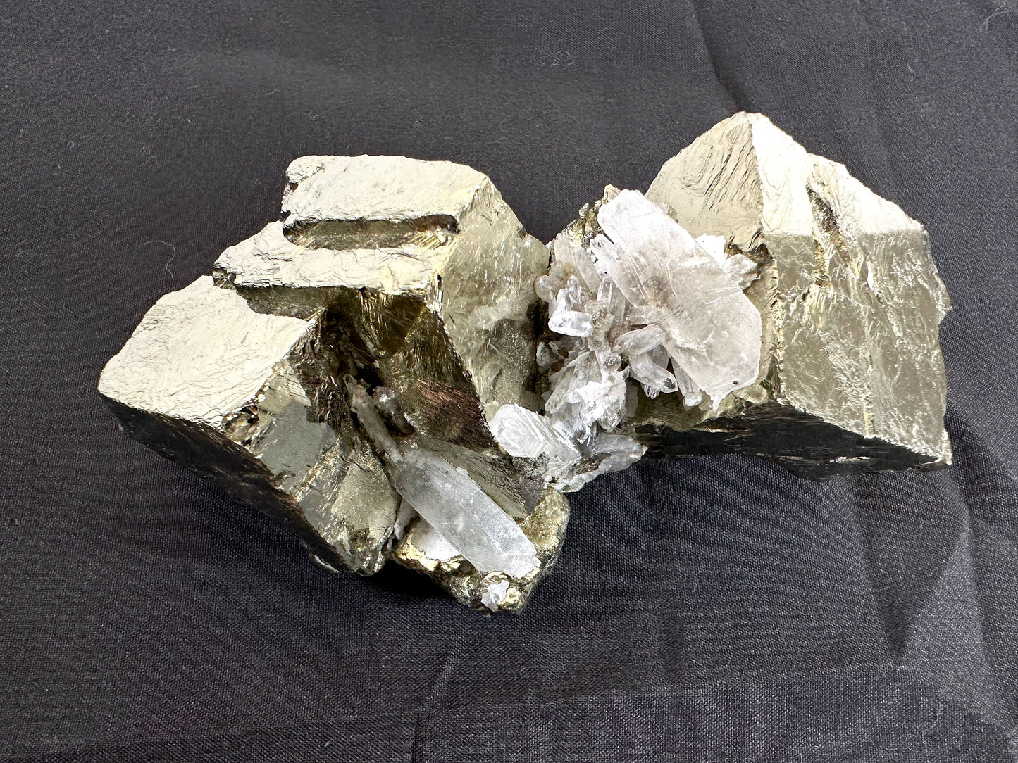 Cubic Pyrite and Clear Quartz Cluster 1.48 lb . Collector item