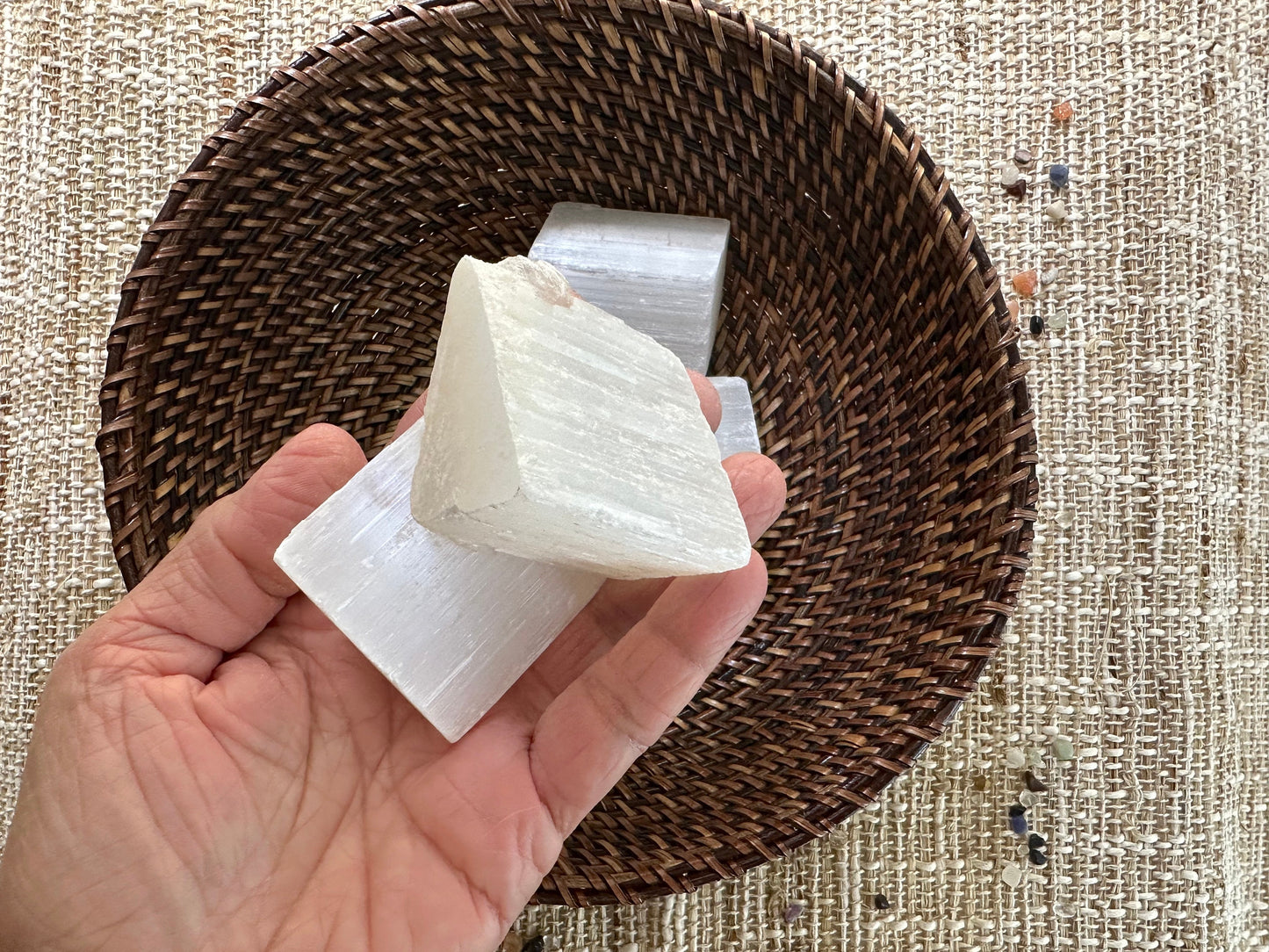 Rough Selenite chunks. Chunky Selenite. 2 and 4 inches long