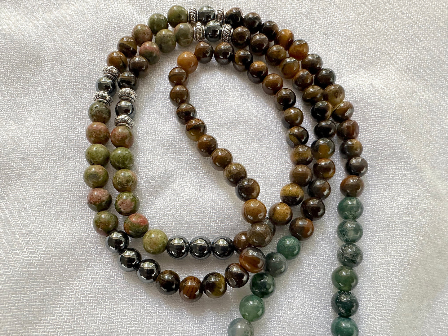 Lady of Guadalupe Gemstone Prayer Necklace and Wrist Mala. Elastic
