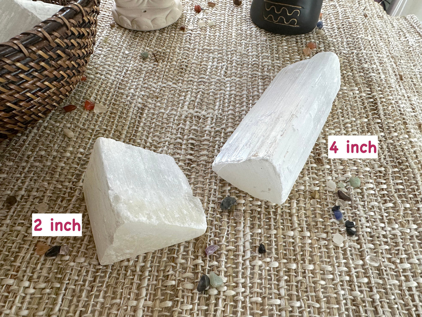 Rough Selenite chunks. Chunky Selenite. 2 and 4 inches long