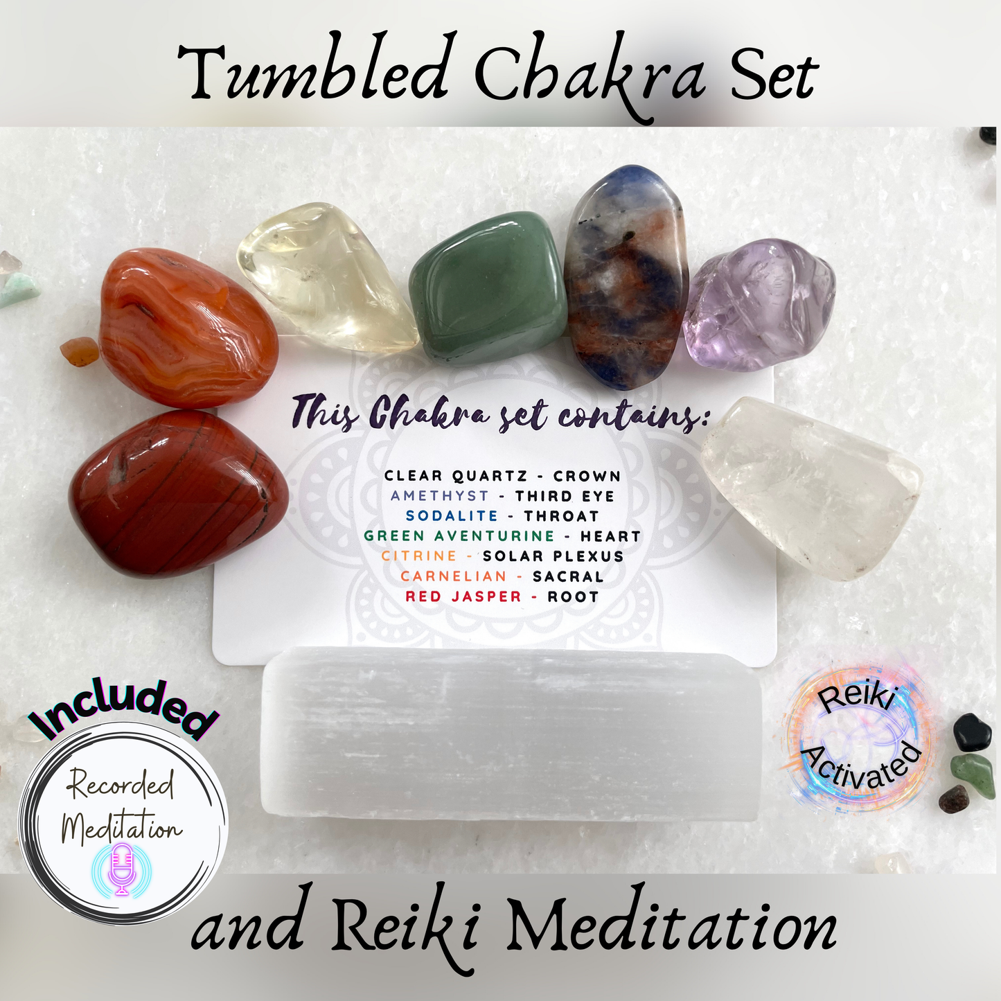 Energy Healing Set | Tumbled Chakra Stones & Recorded Meditation | Chakra Healing Combo | Reiki Crystals