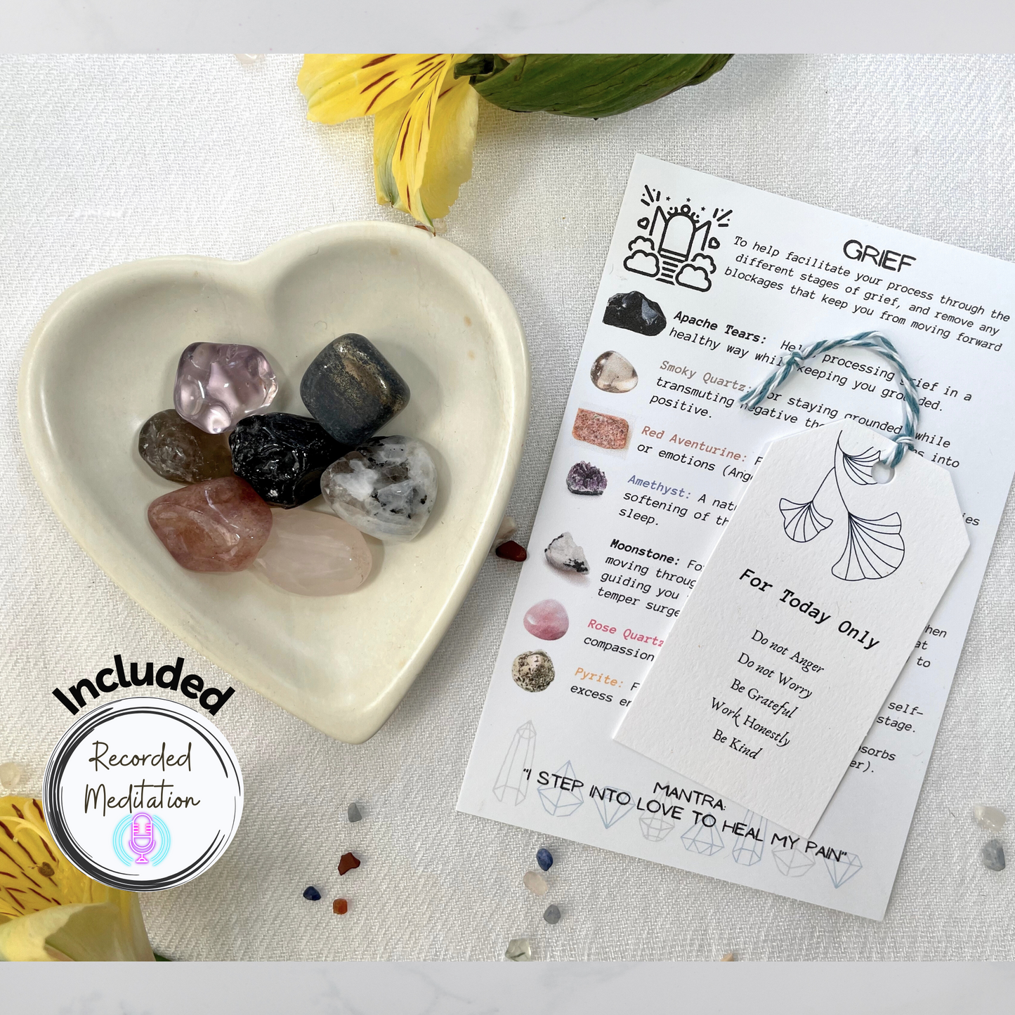 In Case of Grief, Crystals, Dish and Recorded Meditation | Sympathy Crystal Set | Bereavement Gift | Self Care Gifts
