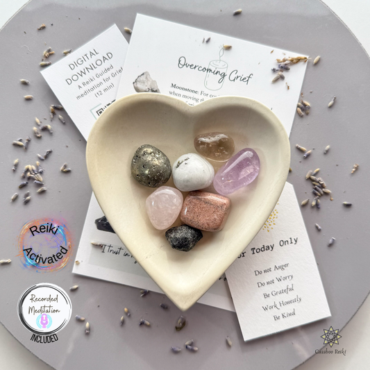 Overcoming Grief: Crystals, Dish and Guided Meditation | Bereavement Gift | Sympathy Set | Crystals For Self Care