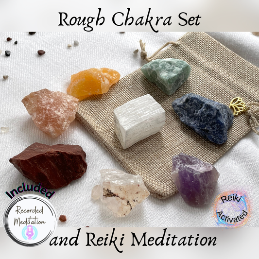 Energy Healing Set | Rough Chakra Stones & Recorded Meditation | Chakra Healing Combo | Reiki Crystals