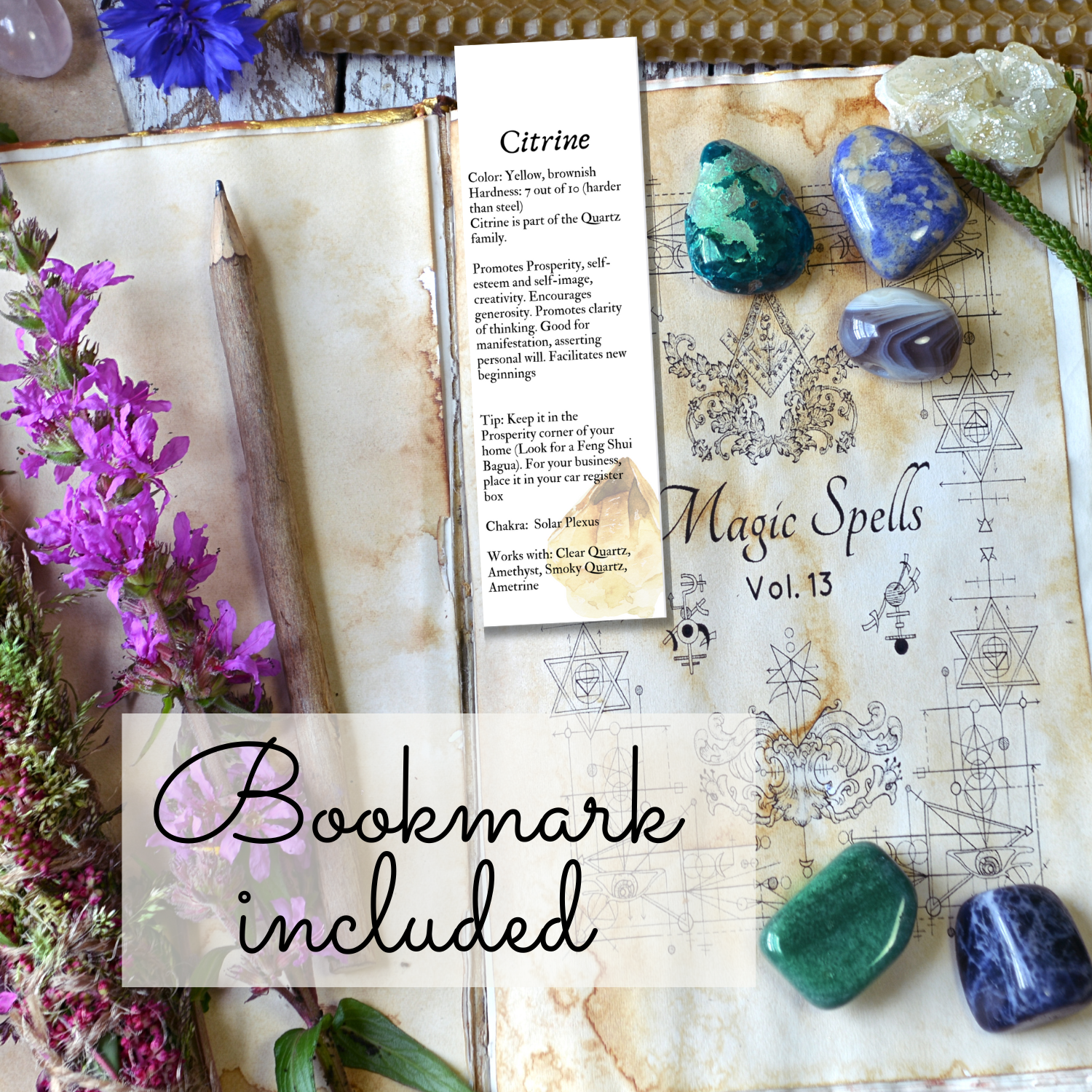 A printed bookmark is included with your crystal