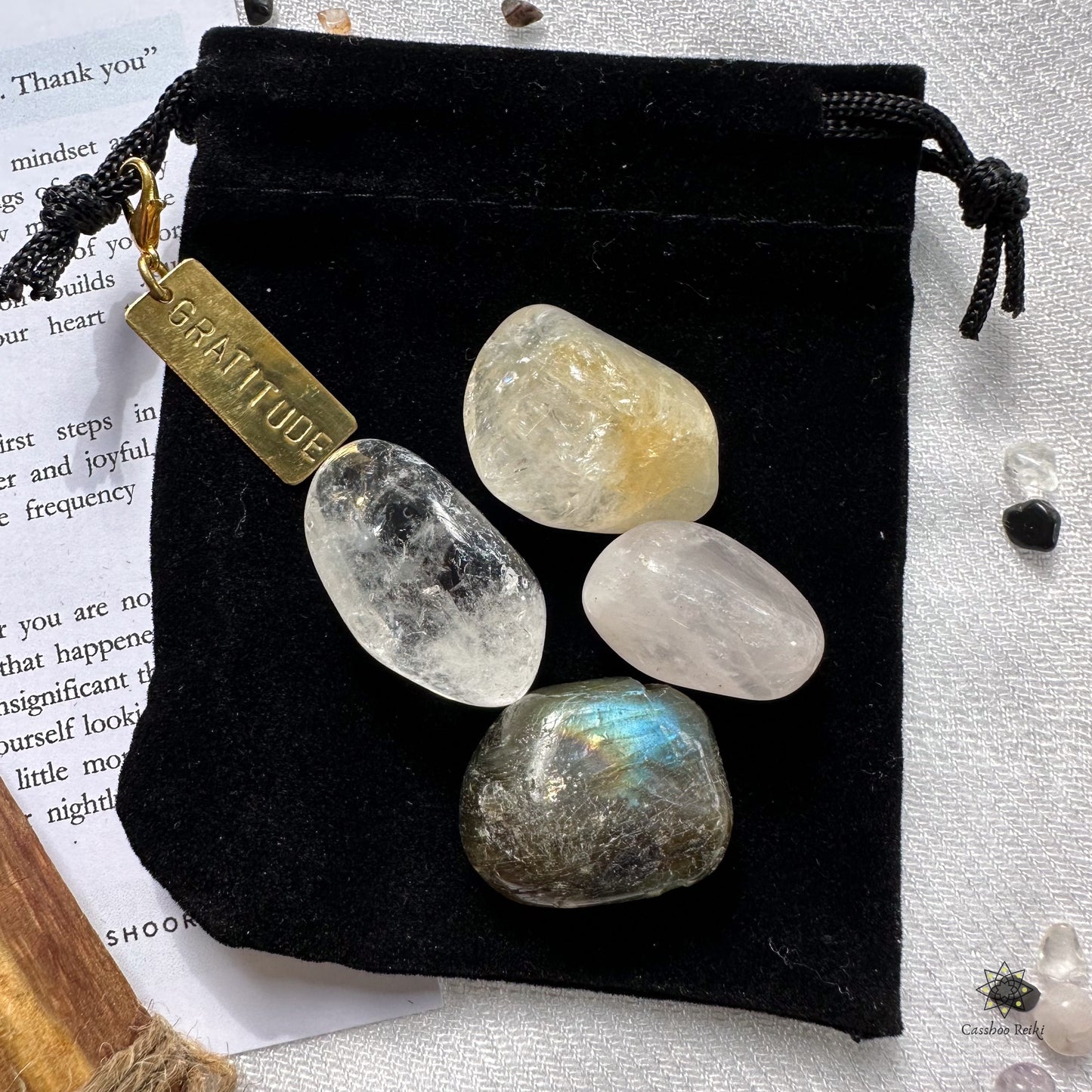 Crystal Set for Gratitude and Harmony with Dish and Smudge Bundle | Crystals for Thanksgiving | Holiday Crystal Gift